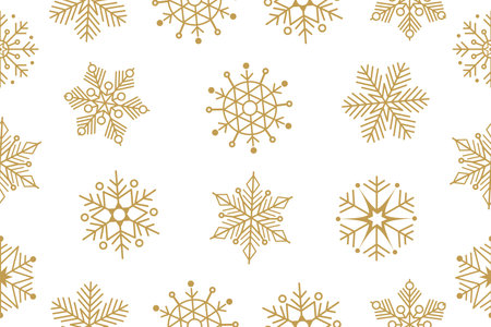 Christmas seamless pattern with geometric motifs. Snowflakes with different ornaments. On white background. Vector illustration. Vectorのイラスト素材