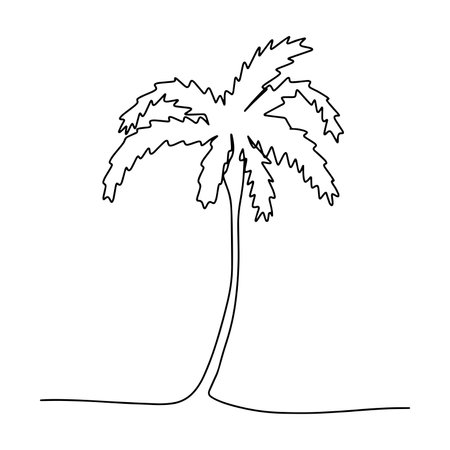 Drawing of a palm tree with one continuous line . The concept of a decorative coconut palm for wall decor, poster printing and travel vacation travel company. Modern vector illustration of one line draw design. Vectorのイラスト素材