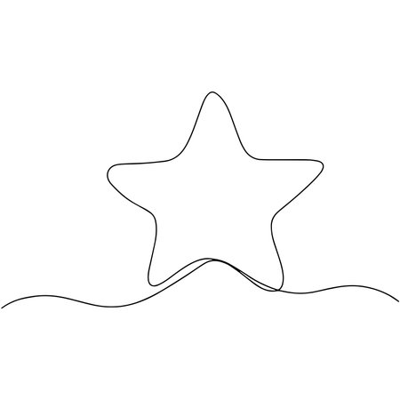 Continuous line drawing of star, Black and white minimalistic linear illustration made of one line. Star icon line continuous drawing vector.のイラスト素材