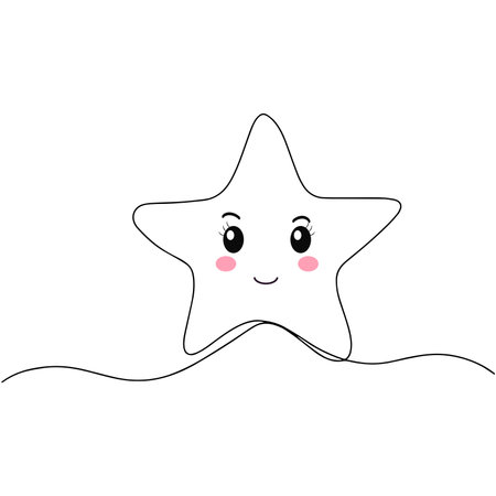 Continuous line drawing of star, Black and white minimalistic linear illustration made of one line. Star icon line continuous drawing vector.のイラスト素材