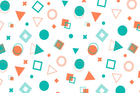 Abstract geometric background with various geometric shapes - triangles, circles, dots, lines. memphis style. Bright and colorful background. Vector illustration. Vectorのイラスト素材