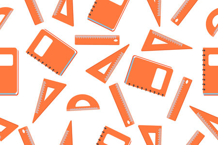 Seamless pattern of school rulers and notepad. School education, the concept of education, study, mathematics and geometry, drawing tools. Vectorのイラスト素材