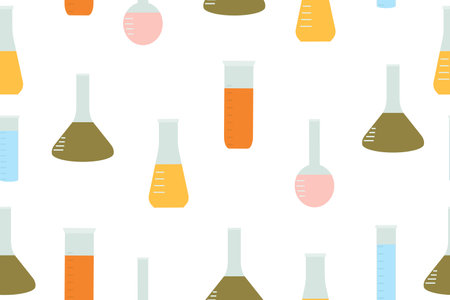 school seamless pattern for chemistry minzurki of different sizes and colors. Vector illustrationのイラスト素材