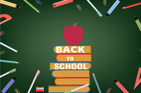 Background with school supplies on the blackboard. Back to school. Vectorのイラスト素材