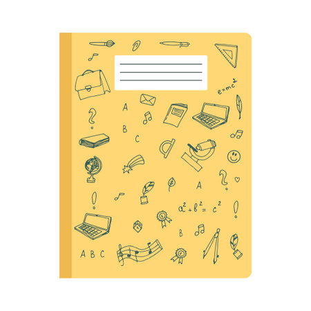 A school notebook with doodle drawings. Vector illustration isolated on a white background.のイラスト素材