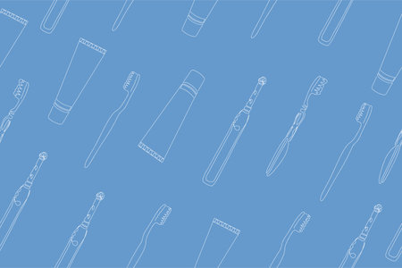 Vector seamless dental pattern with line icons. Vector illustration Toothbrush seamless pattern doodle outline vector. Vectorのイラスト素材