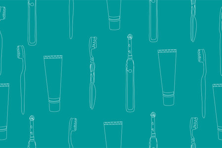 Vector seamless dental pattern with line icons. Vector illustration Toothbrush seamless pattern doodle outline vector. Vectorのイラスト素材