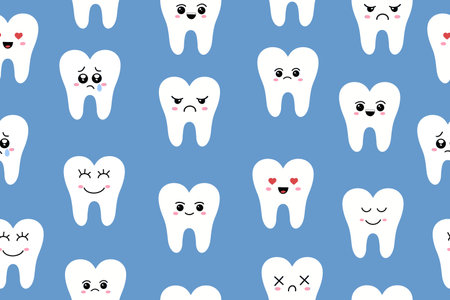 Seamless pattern with cute teeth. Dental cute background. Illustration for a pediatric dentists office, pediatric dentistry. Vectorのイラスト素材