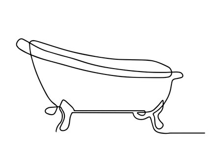 Continuous one line of bathtub in silhouette on a white background. Bathtub in continuous line art drawing style. Vectorのイラスト素材