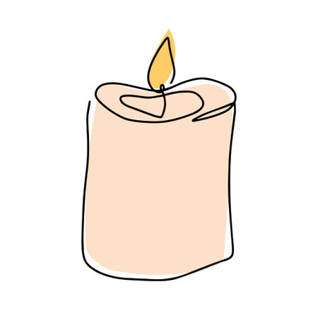 Burning fire candle. Candle light continuous one line drawing art. Vectorのイラスト素材