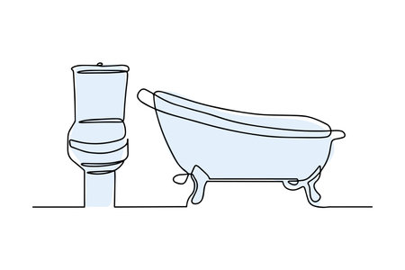 One continuous drawn single artistic line of the doodle sketch of the toilet and bathroom. Vectorのイラスト素材
