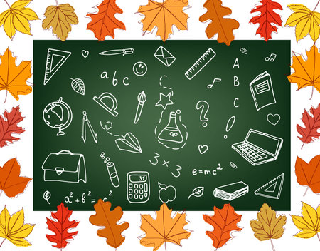 Background of school icons in doodle style. School education. Back to school doodle drawing. Vector illustrationのイラスト素材