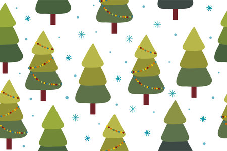 Seamless pattern Christmas trees. Colorful New year symbols. Minimalistic flat hand-drawn style. Vector illustration. Vectorのイラスト素材