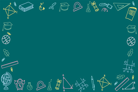 Background of school icons in doodle style. School education. Back to school doodle drawing. Vectorのイラスト素材