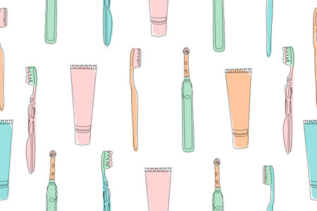 Seamless pattern of toothbrushes and toothpaste. Vector. Vector illustrationのイラスト素材