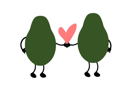 Cute avocado lovers in kawaii style. Avocado fruit in flat design. Vector. Vector illustrationのイラスト素材