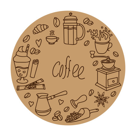 Set of hand drawn cafe theme. Doodles for coffee, bakery for cafe menu, pastry shop. Banner for menu and recipes. Vector illustrationのイラスト素材