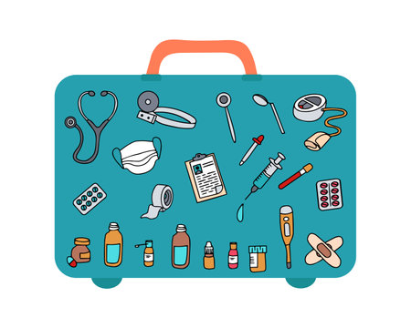 Hand drawn medical drawings. Healthcare, pharmacy, medical icons collection. Vectorのイラスト素材