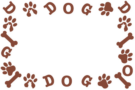 Background of the word dog and paw print. Vector illustration on a white background.のイラスト素材