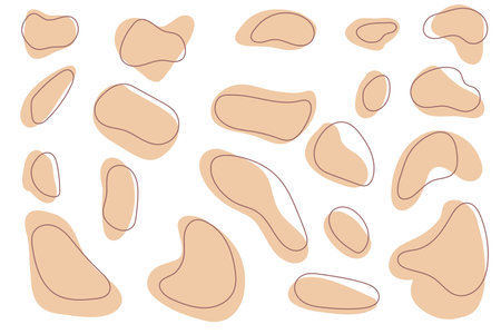 Background of Irregular shapes of amorphous liquid, Colored spots of organic liquid highlighted on a white background. Abstract spots on a white background. Flat style design, vectorのイラスト素材