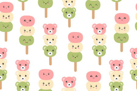 Japanese dessert Dango seamless pattern. Vector illustration. Vector illustrationのイラスト素材