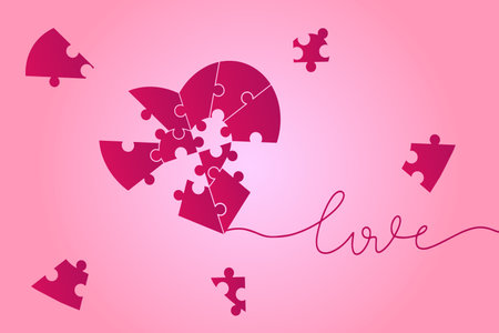 Heart, symbol of love and Valentine's Day. A big heart made of small pink hearts and the inscription love. Vector illustration. Vector illustration. Vectorのイラスト素材