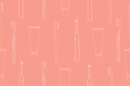 Seamless pattern of toothbrushes and toothpaste. Vector. Vector illustration