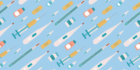 Seamless pattern medical icons, clinic vector illustration. Cute repeated texture for business presentation. Vector illustrationのイラスト素材
