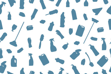 Seamless pattern of cleaning equipment icons. Hand tools, cleaning tools. Cleaning icons for web and mobile. Vectorのイラスト素材
