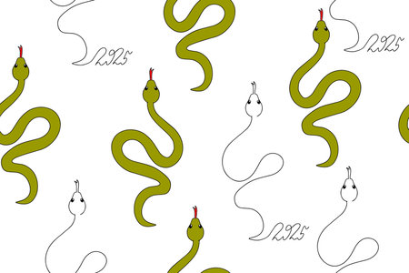 Seamless pattern with snakes. Symbol of 2025. Vector illustration. Vector illustration