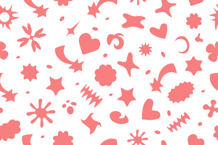 Seamless pattern of retro-futuristic design elements. Creative background in Y2K style for social networks, cards, clothing printing. Collection of abstract graphic geometric symbols and objects in Y2K style. Vectorのイラスト素材