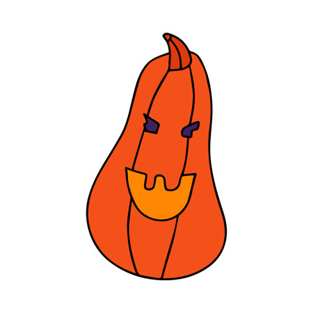 Halloween pumpkin in doodle style. Orange pumpkin with a smile for your Halloween design. Vectorのイラスト素材