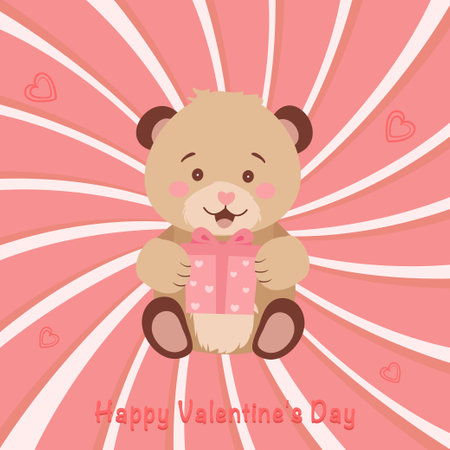 A cute teddy bear holds a gift in its paws. Drawing for Valentine's Day, Teddy Bear Day. Vector illustration. Vector. Vector illustrationのイラスト素材