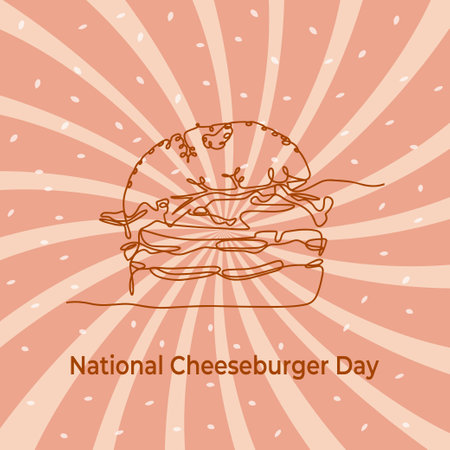Continuous line of hamburger. Fast food.National Cheeseburger Day event banner. Vector design template. Vectorのイラスト素材