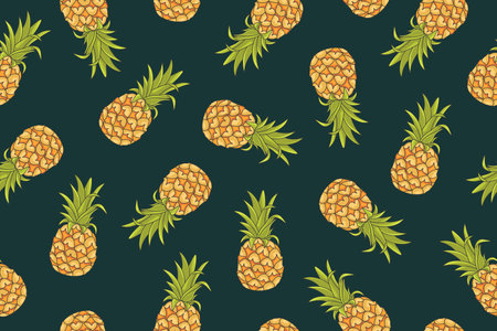 Pineapple seamless pattern. Colored vector illustrations on a green backgroundのイラスト素材