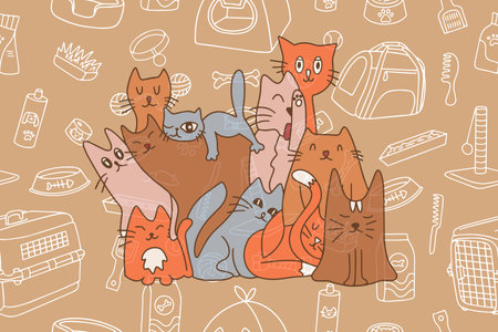 Set of cute cute kittens. Doodle cartoon style.Vector illustration. Vectorのイラスト素材