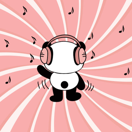 Cute panda listening to music on headphones. Cute animals, technology activities. Suitable for any creative project. Vectorのイラスト素材