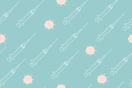 Seamless pattern with vaccine and syringe icon. Editable vector background related to diseases, flu, coronavirus, epidemic and quarantine. Vectorのイラスト素材