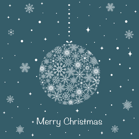 Festive Christmas card with a Christmas tree ball made of snowflakes. Merry Christmas and Happy New Year. Vectorのイラスト素材