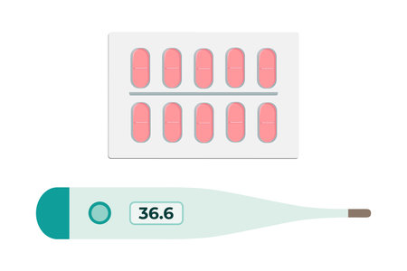 Medicine. Thermometer and tablets. Vector illustrationのイラスト素材