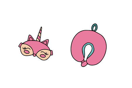 Classic blindfold and animal unicorn shape. Pillow orthopedic for travel. Vectorのイラスト素材