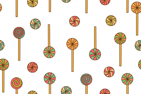 Vector seamless pattern with colorful lollipops. Sweet background for package design, holiday, wallpaper, books, website, decoration. Vectorのイラスト素材