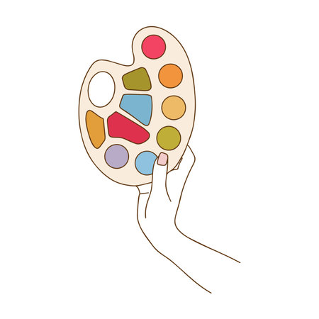 Artist's hand holding a multi-color palette. International Artist's Day. Vectorのイラスト素材