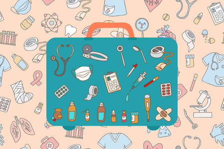 Hand drawn medical drawings. Healthcare, pharmacy, medical icons collection. Vectorのイラスト素材