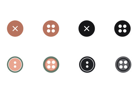 Flat colored and black and white round buttons with different holes. Clothes button icons. Vectorのイラスト素材
