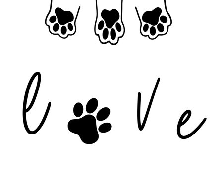 The inscription love and the paw print of the animal in the heart. Love concept. Vector illustration isolated on white background. Vector illustrationのイラスト素材