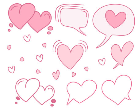 Heart shaped speech bubbles design. Pink chat icons on white background. Vector illustration. Vector illustrationのイラスト素材