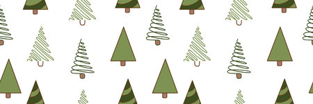 Seamless pattern of Christmas trees. Christmas trees in doodle style. Green trees for holiday...