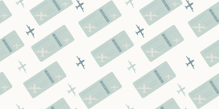 Seamless pattern of plane tickets. Airplane boarding pass in flat style. Illustration isolated on...