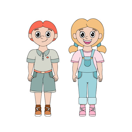 Smiling boy and girl. Set of cute kids for International Childrens Day. Design for greeting cards, holiday invitations. Vectorのイラスト素材